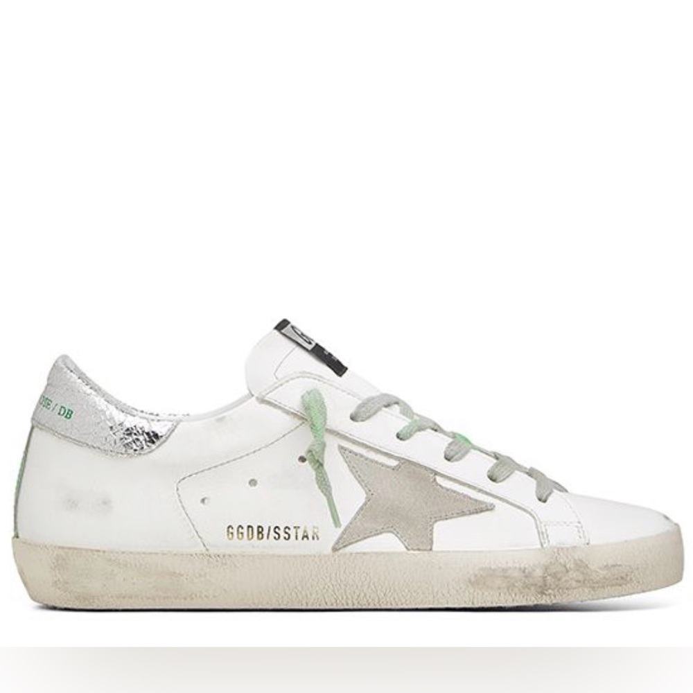 Golden Goose Superstar White Silver Green Star Sneakers 37